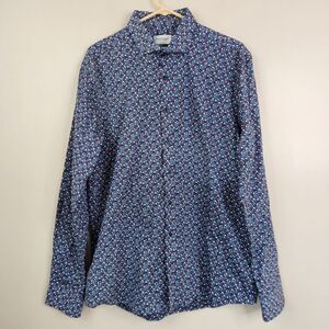 Bruun & Stengade Mens Slim Fit Long Sleeve Floral Print Dress Shirt 17 1/2 - 44